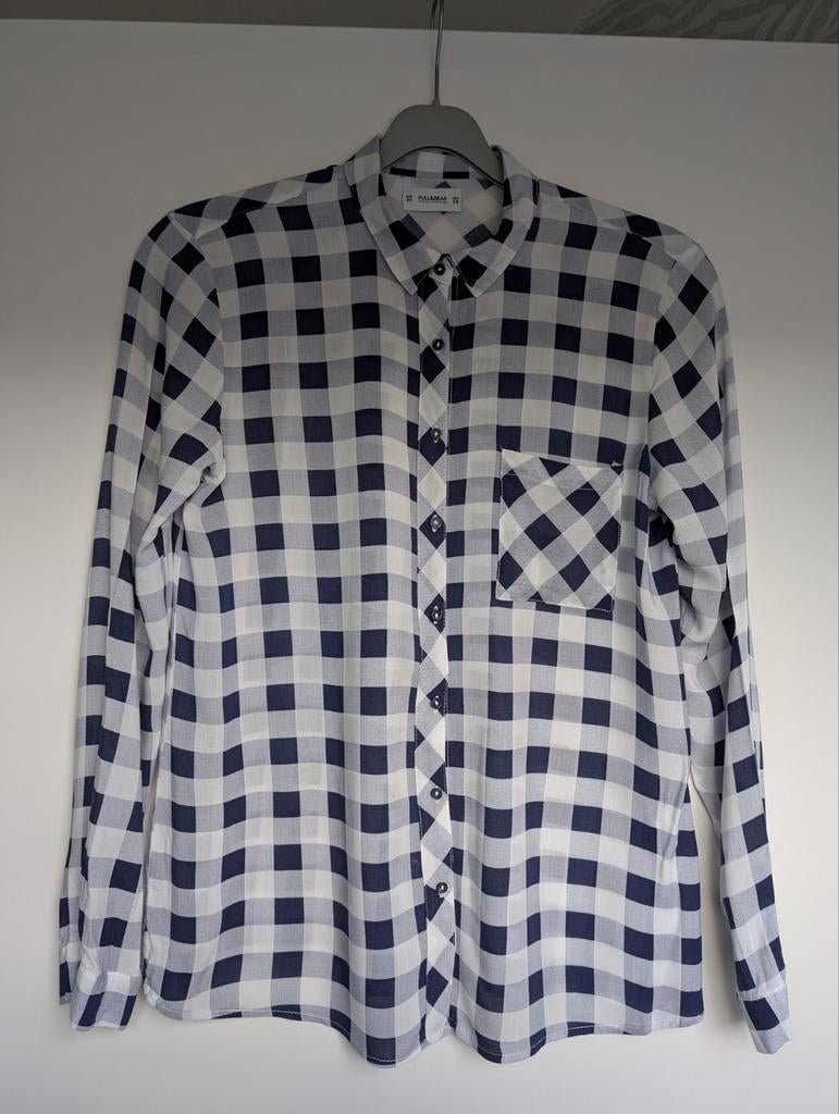 Blauw-wit geruit dames blouse maat M, Maat 38/40 (M), Blauw, Ophalen of Verzenden, Zo goed als nieuw