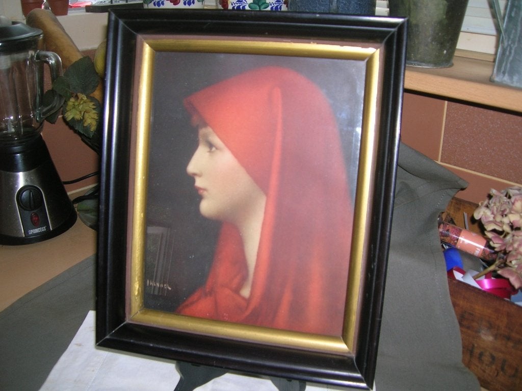 oude lijst fotolijst zwart/goud prent H. Fabiola J.Henner, Ophalen of Verzenden
