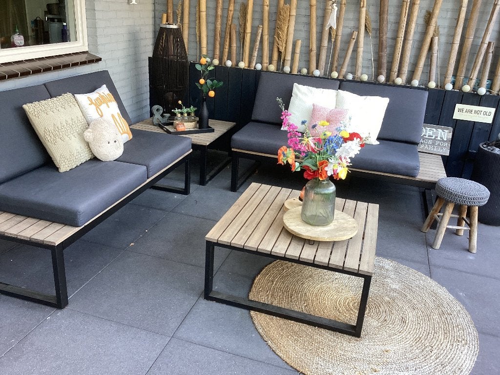 Nette loungeset, Tuin en Terras, Tuinsets en Loungesets, Ophalen, 4 zitplaatsen, Gebruikt, Hardhout