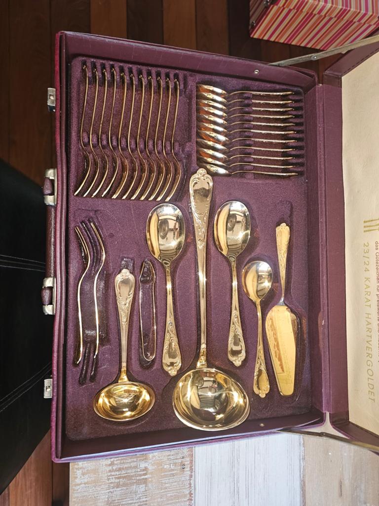 Solingen 23/24 Karaat Hardverguld Bestekset in Koffer, Antiek en Kunst, Ophalen