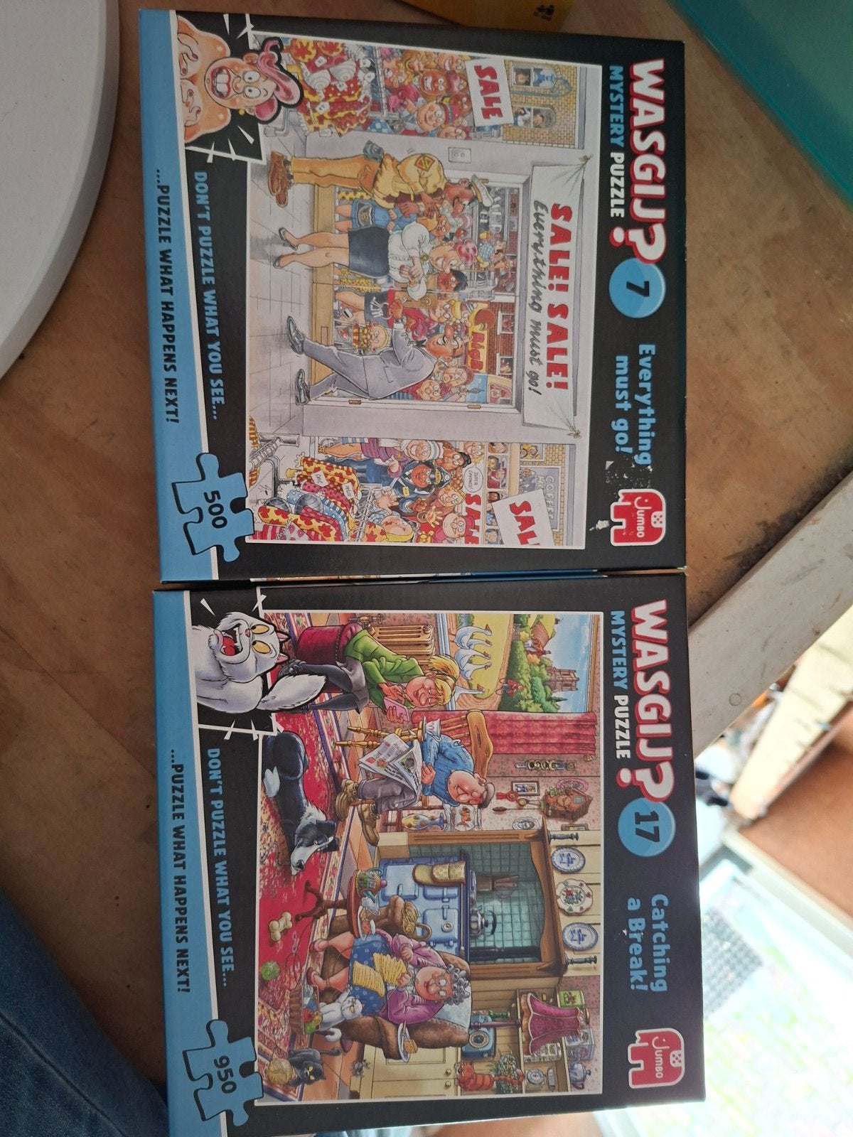 2x Wasgij? Mystery Puzzels: N7 & N17 - Zo goed als nieuw, Ophalen of Verzenden, 500 t/m 1500 stukjes, Gebruikt, Legpuzzel