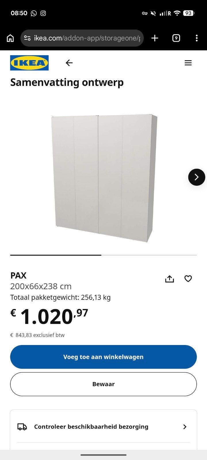 Ikea PAX wardrobe 200x66x238cm, Ophalen, 50 tot 75 cm, 50 tot 100 cm, 200 cm of meer