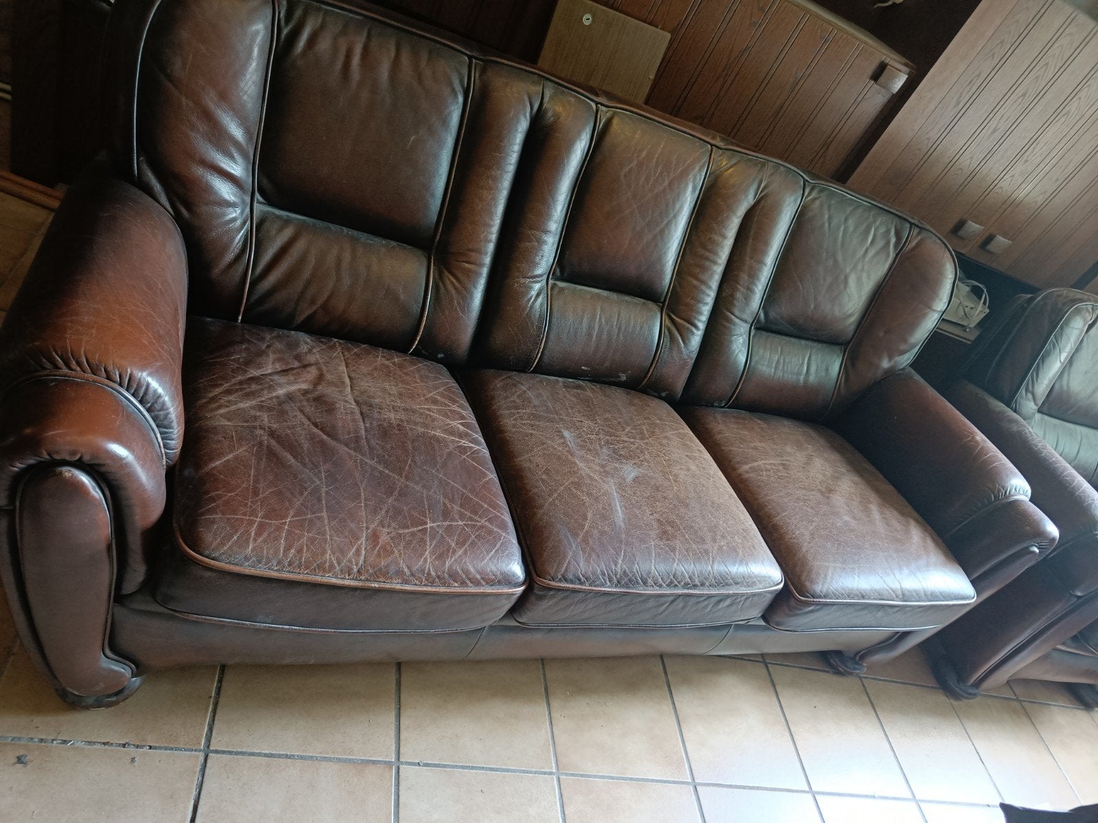 Bieleman Leren Bankstel - 3-zitsbank en Fauteuil, Ophalen, Gebruikt, Leer, Klassiek