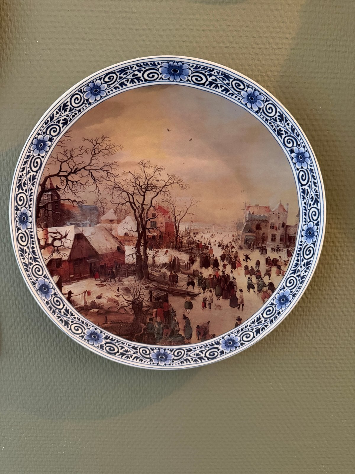 Heinen Delfts Blauw bord - Winterlandschap, Ophalen
