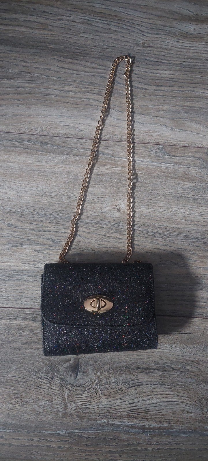 Glitter Avondtasje met Gouden Ketting, Ophalen of Verzenden, Zo goed als nieuw, Zwart, Avondtasje