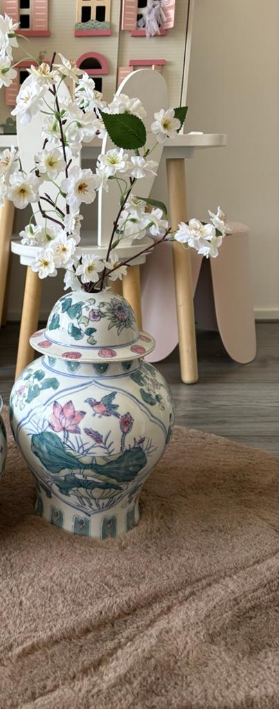 Vintage Chinese pot / vaas inclusief kunstbloem, Ophalen of Verzenden