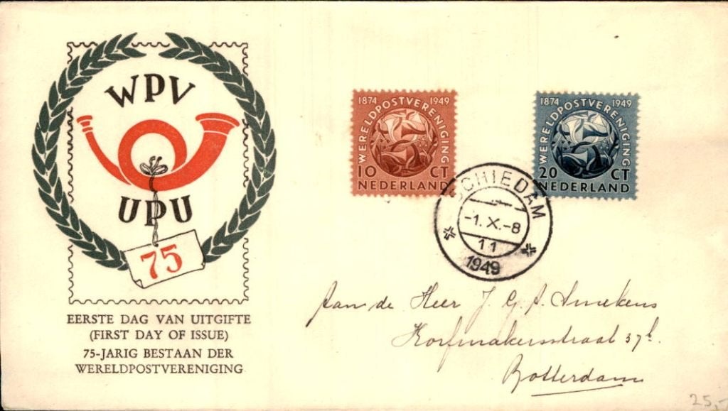 Schiedam - FDC - WPV - 1949, Ophalen of Verzenden, Envelop