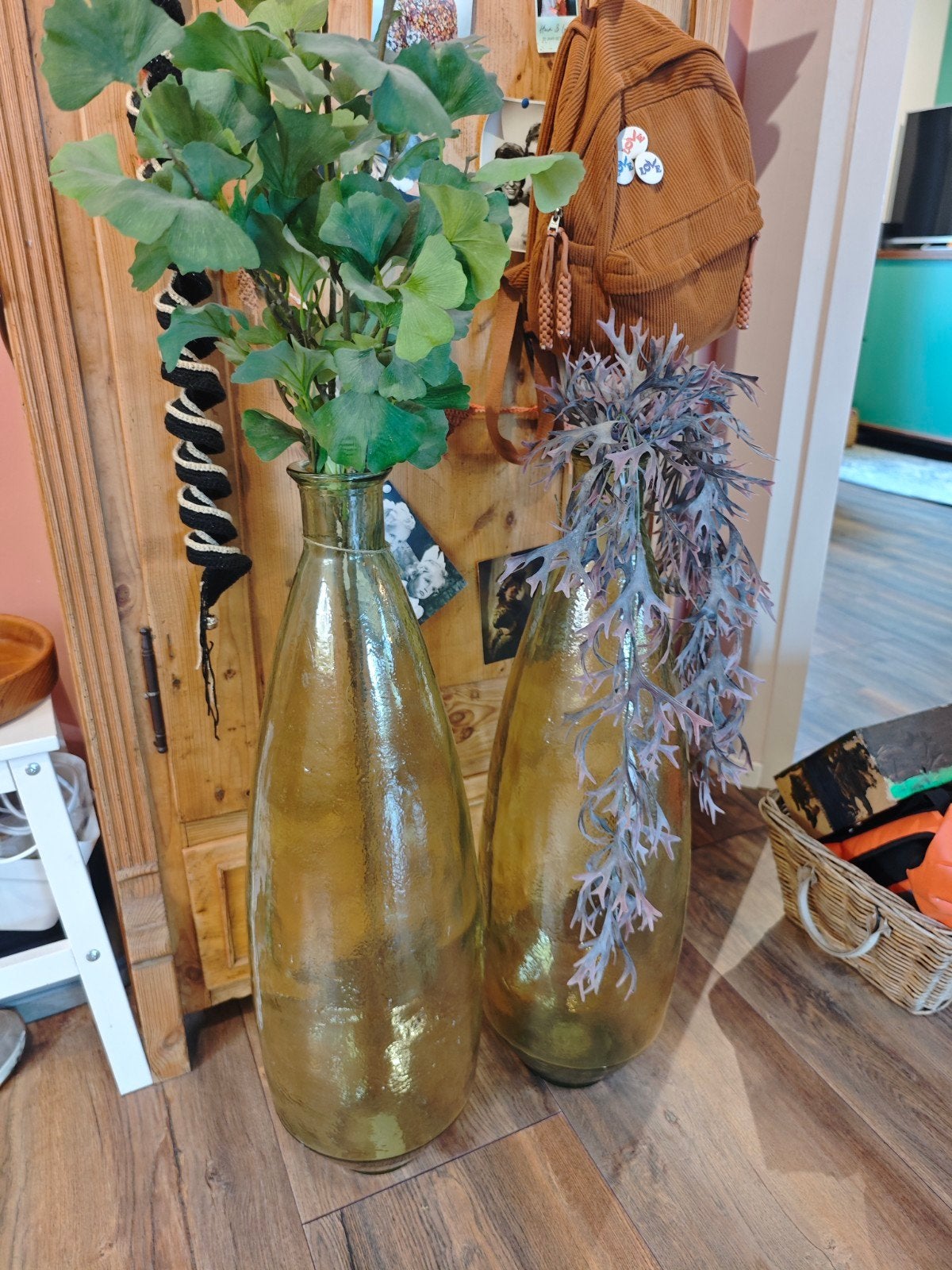 Grote Vintage Groene Glazen Vazen - Set van 2, Ophalen