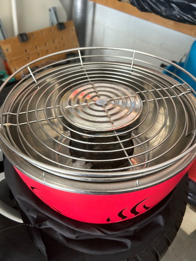 Compacte rode tafelbarbecue met ventilator, incl. draagtas, Tuin en Terras, Ophalen, Zo goed als nieuw, Florabest, Met accessoires