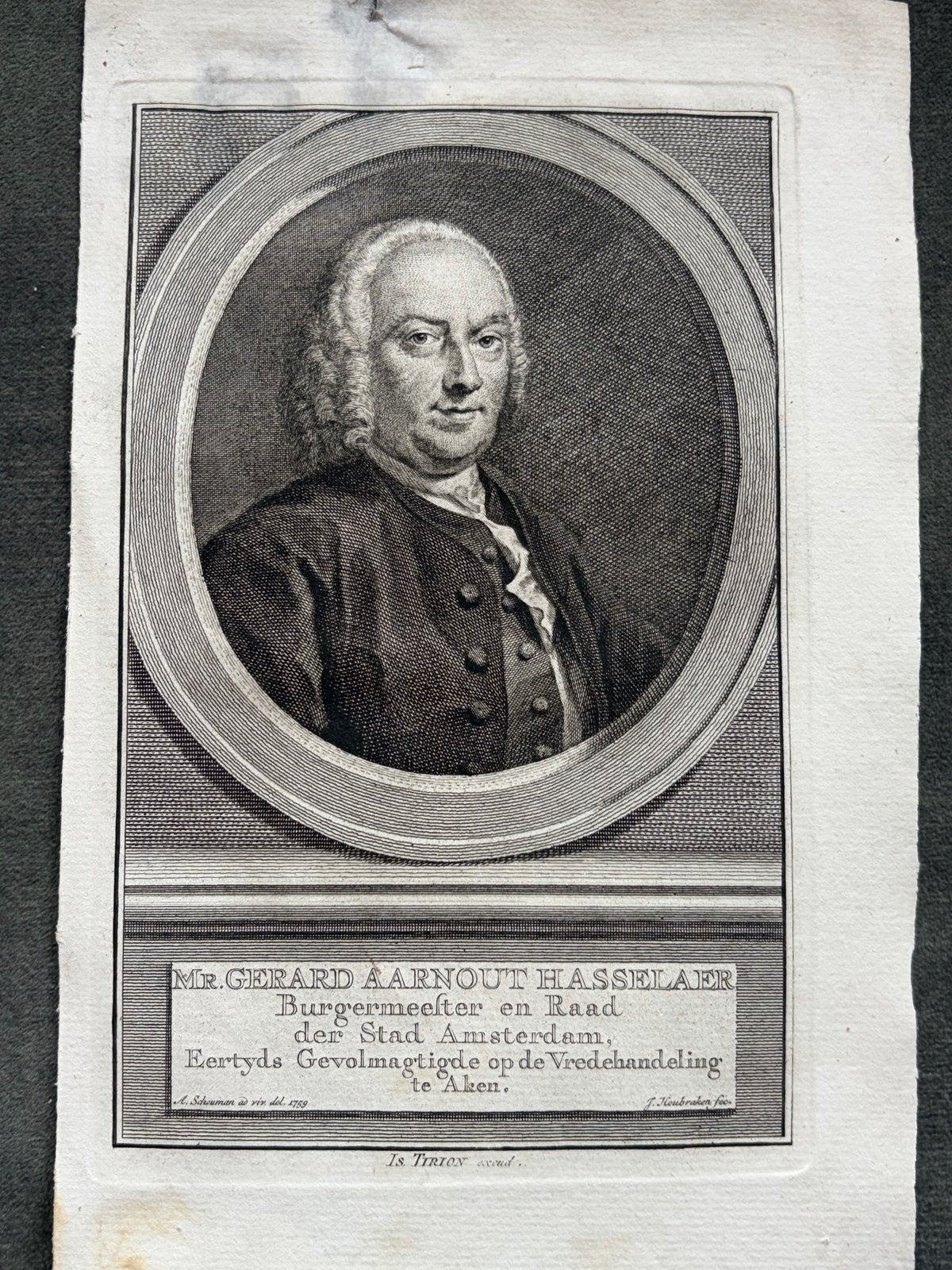 Antieke kopergravure Gerard Hasselaer (1759) - Amsterdam, Ophalen of Verzenden, Gravure, Origineel, 11 cm