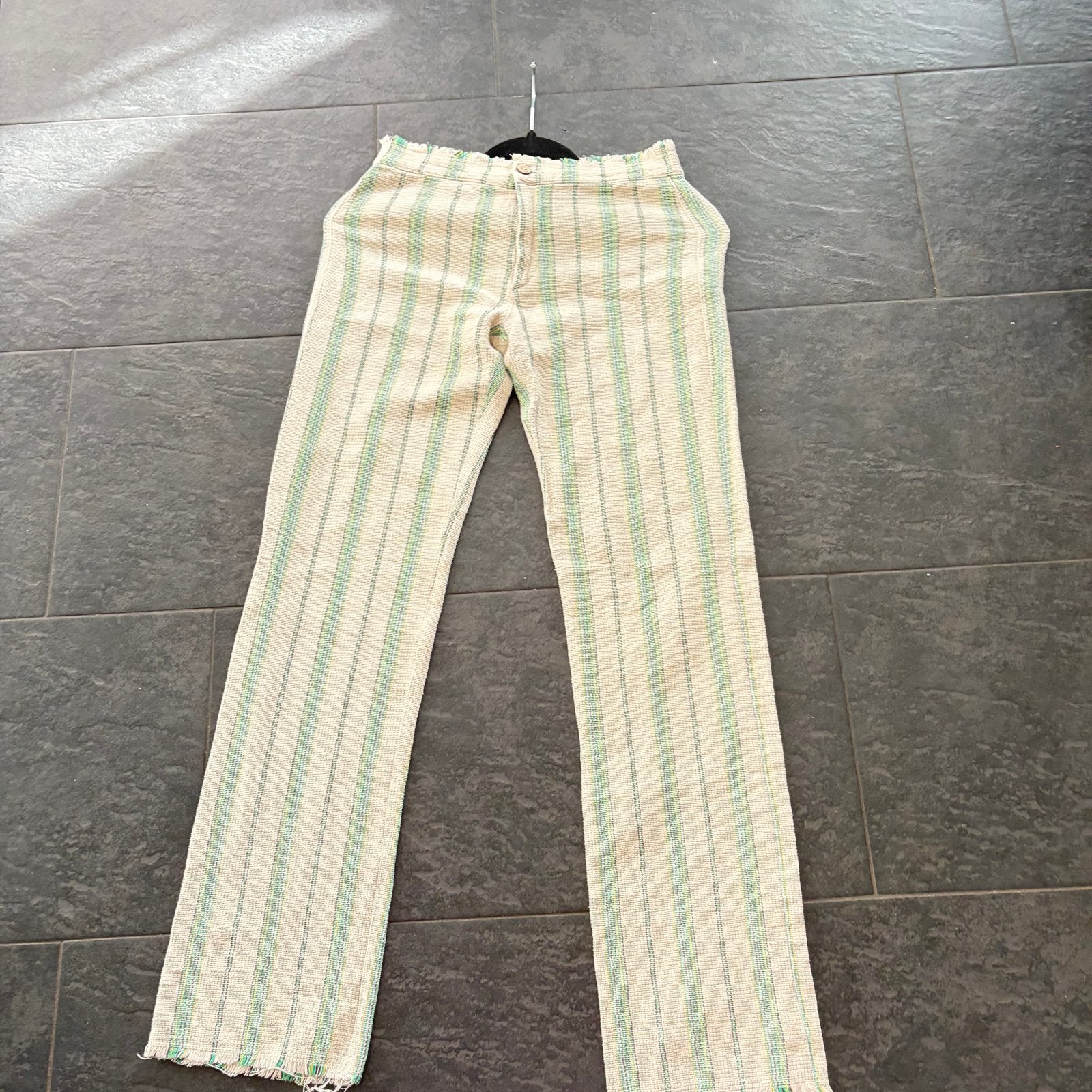 Gestreepte boho Zara broek met franjes  mt S  (linnen), Beige, Nieuw, Ophalen of Verzenden, Maat 36 (S)