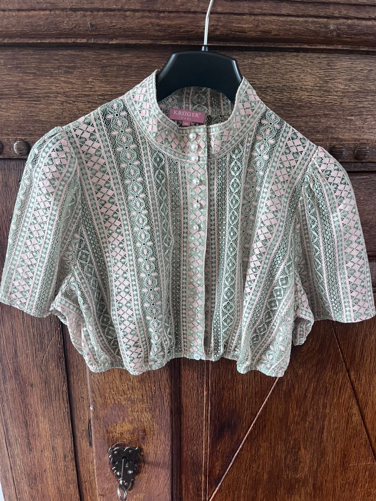 Chique dirndl blousje roze/groen maat 46/48, Ophalen, Zo goed als nieuw, Maat 46/48 (XL) of groter, Groen