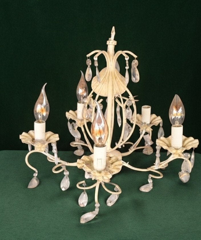 Kleine kroonluchter 230V - paar lampen defect, Ophalen, Gebruikt, Glas, Klassiek, Romantisch