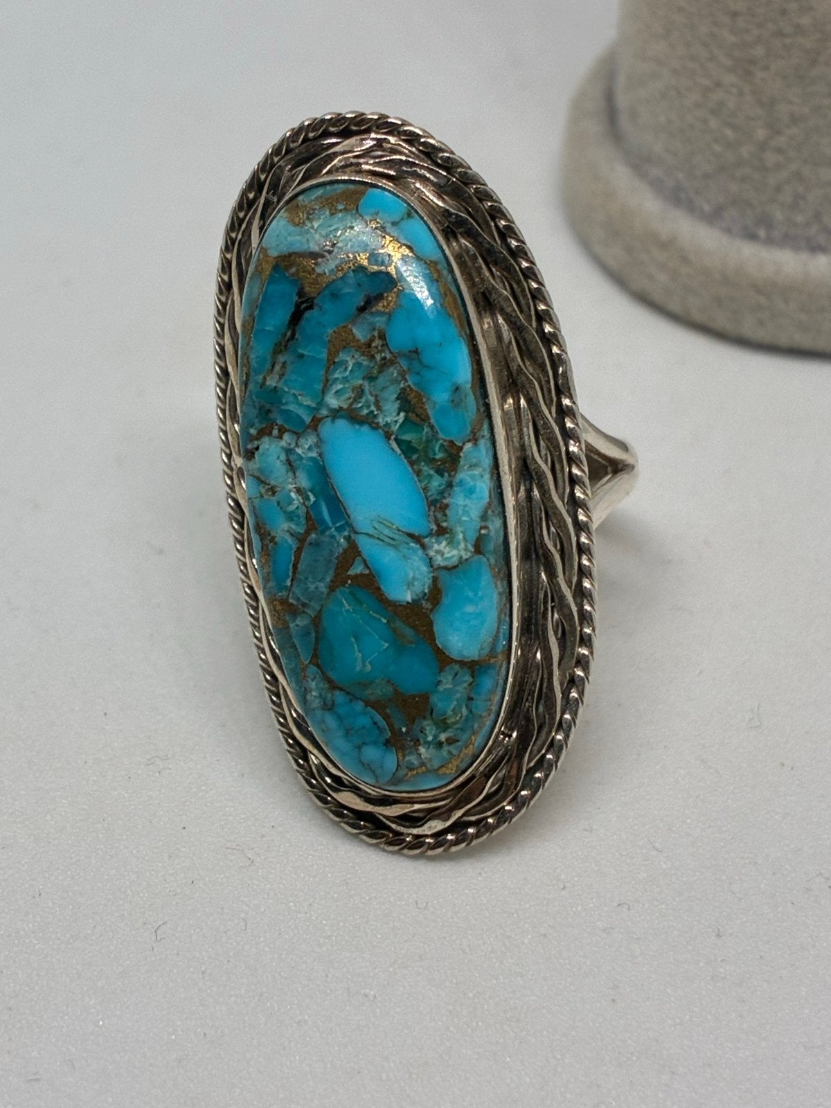 Zilveren 925 ring met turkoois steen, maat 19, Zilver en edelstenen, 19 tot 20, Ophalen of Verzenden, Zo goed als nieuw
