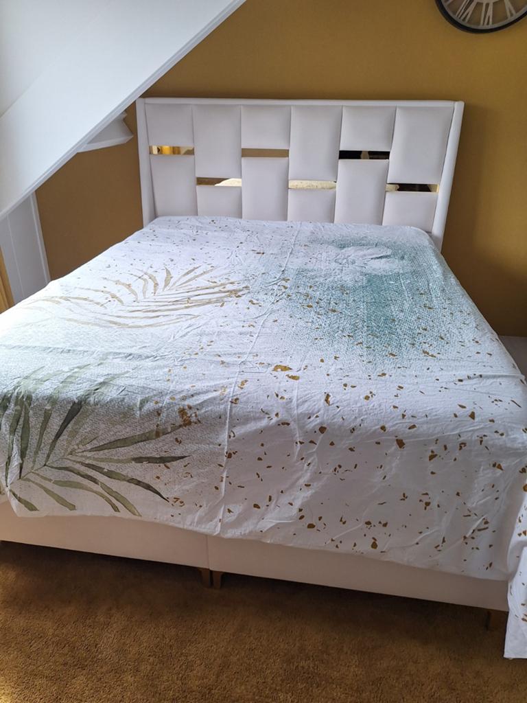 Walra dekbedovertrek met palmbladprint, Gebruikt, Wit, Dekbedovertrek, Tweepersoons