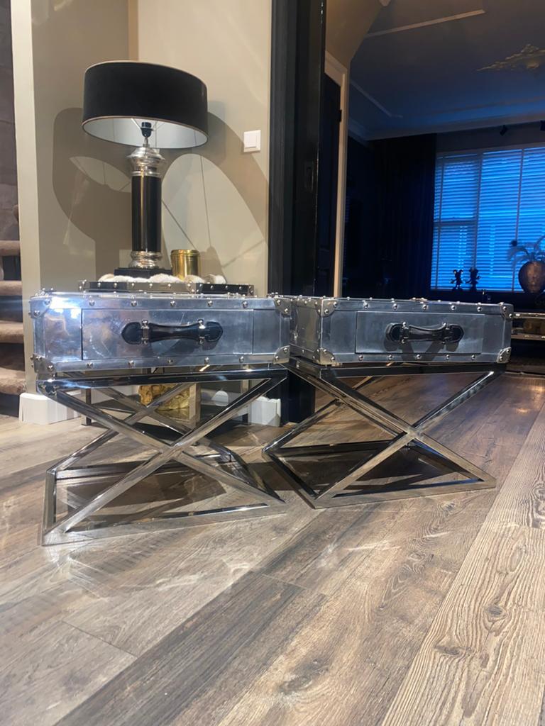 Eichholtz chrome nachtjastjes bijzettafels, Ophalen of Verzenden, Gebruikt, Metaal of Aluminium, Minder dan 45 cm