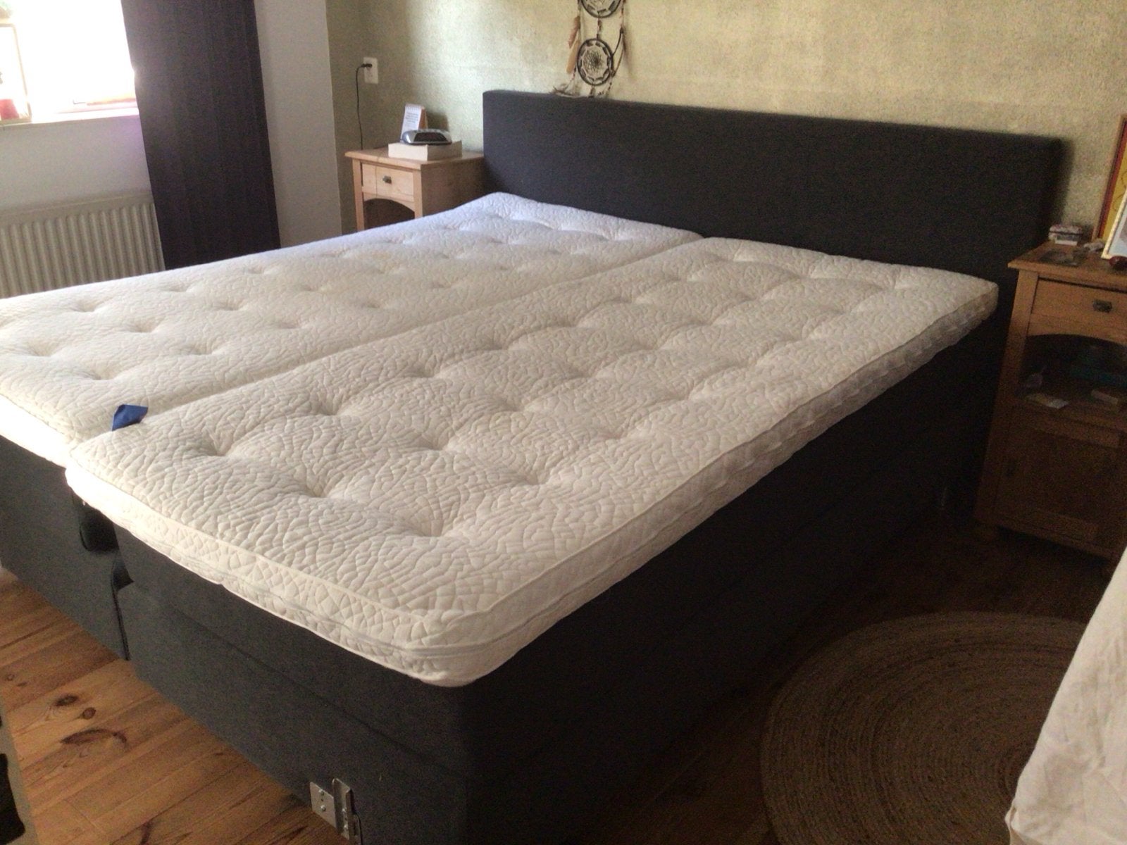 Tweepersoons boxspring met matrassen en hoofdbord 180x210, Ophalen, Gebruikt, Tweepersoons, 180 cm