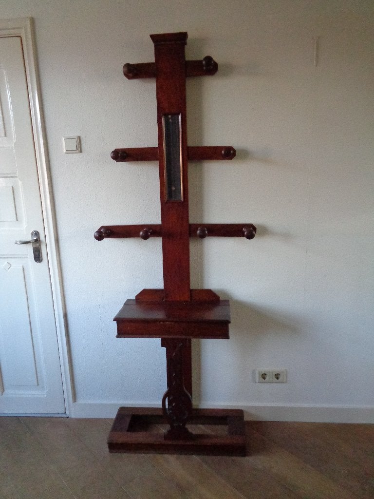 Antieke garderobe / kapstok met handschoenen kist en spiegel, Antiek en Kunst, Antiek | Overige Antiek, Ophalen