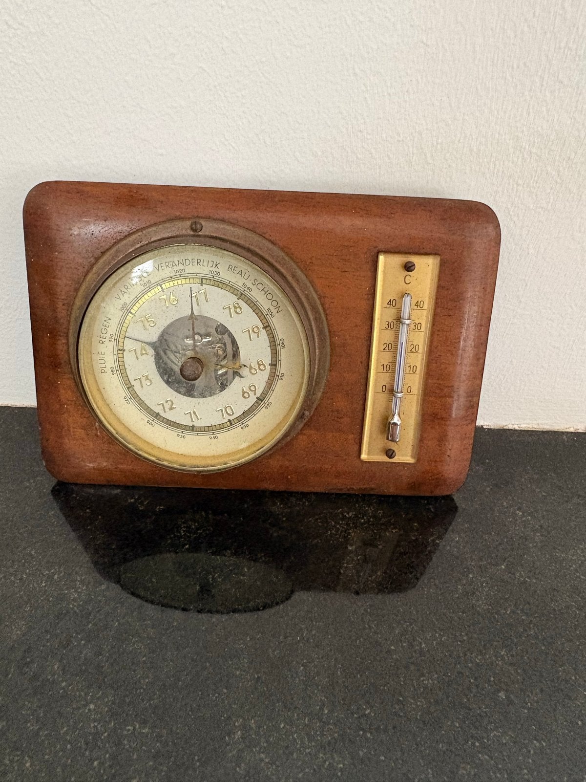 Antieke vintage barometer met ingebouwde thermometer, Ophalen of Verzenden, Gebruikt, Weerstation