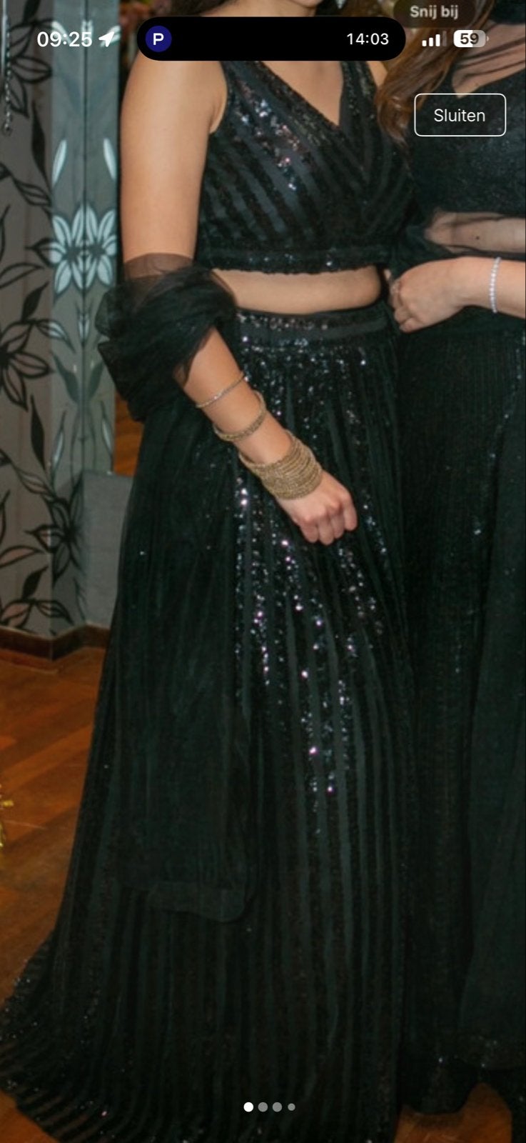Zwarte Sequin Lehenga Maat M - Eenmalig Gedragen, Maat 38/40 (M), Overige typen, Zwart, Ophalen of Verzenden