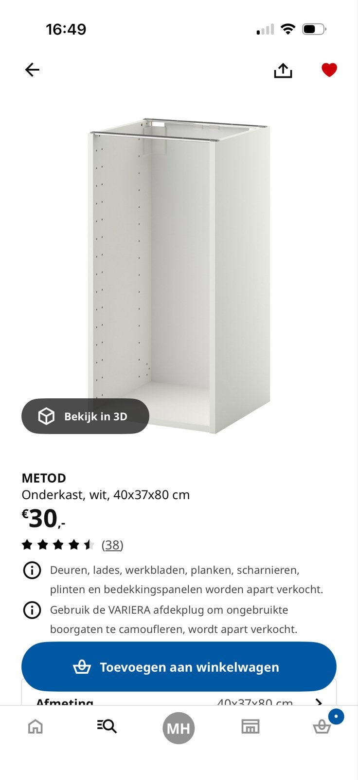IKEA METOD Onderkast wit 40x37x80 cm, Overige typen, IKEA, Nieuw, Ophalen of Verzenden