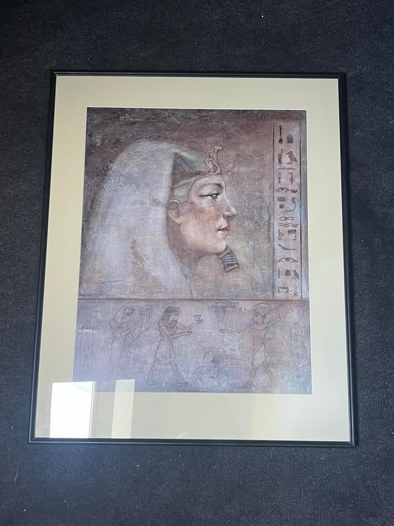 Ingelijste Egyptische kunstprint - Nefertiti stijl, Antiek en Kunst, Ophalen of Verzenden