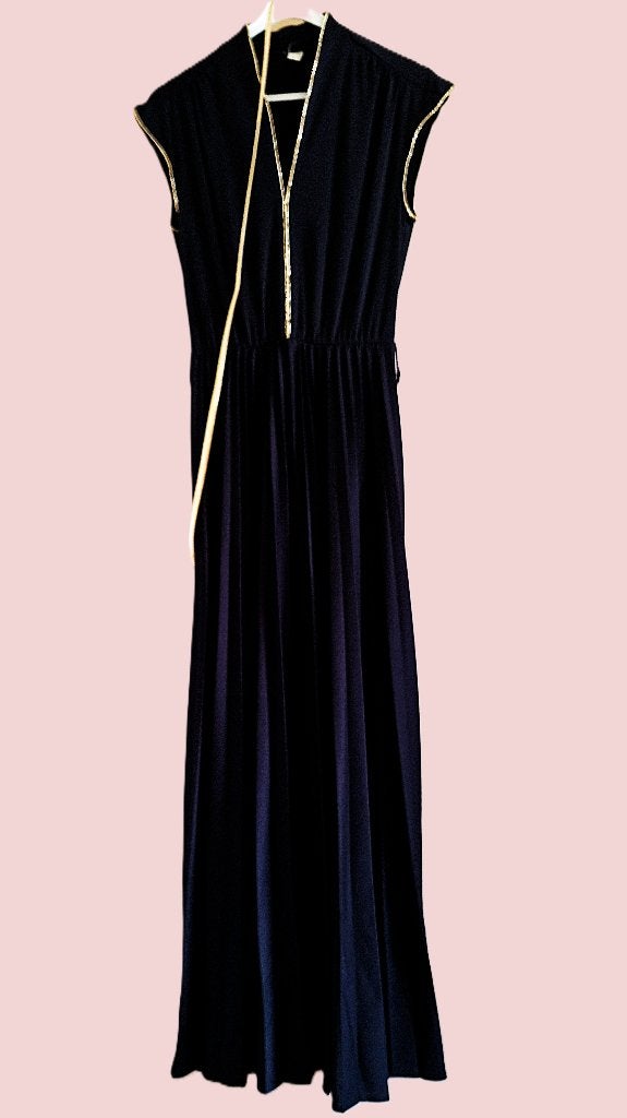 Vintage maxi jurk Griekse stijl, Zwart, Onbekend, Gedragen, Onder de knie