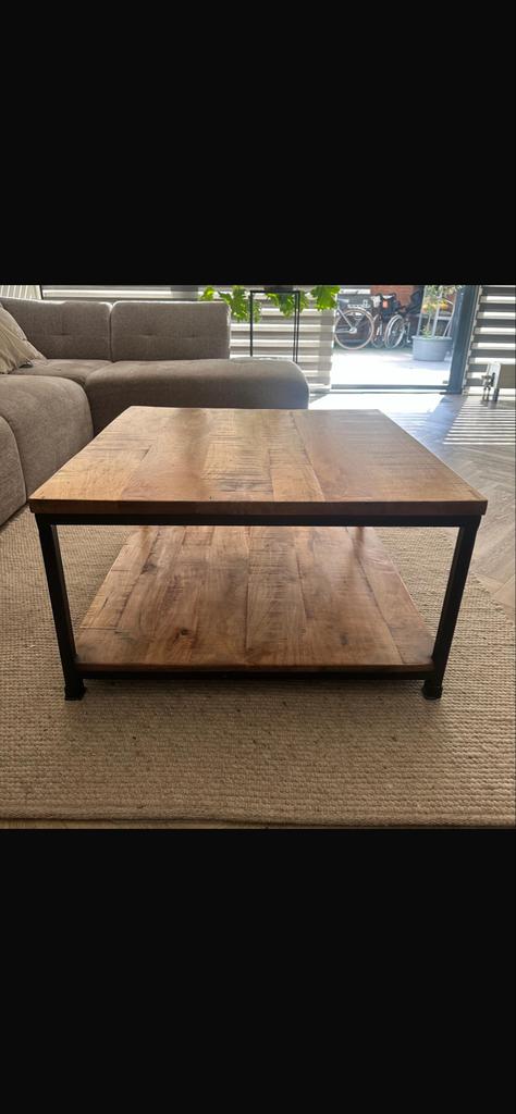 Salontafel 80x80x40 cm - Hout en Metaal, Huis en Inrichting, Tafels | Salontafels, Ophalen, Gebruikt, Vierkant, 50 tot 100 cm