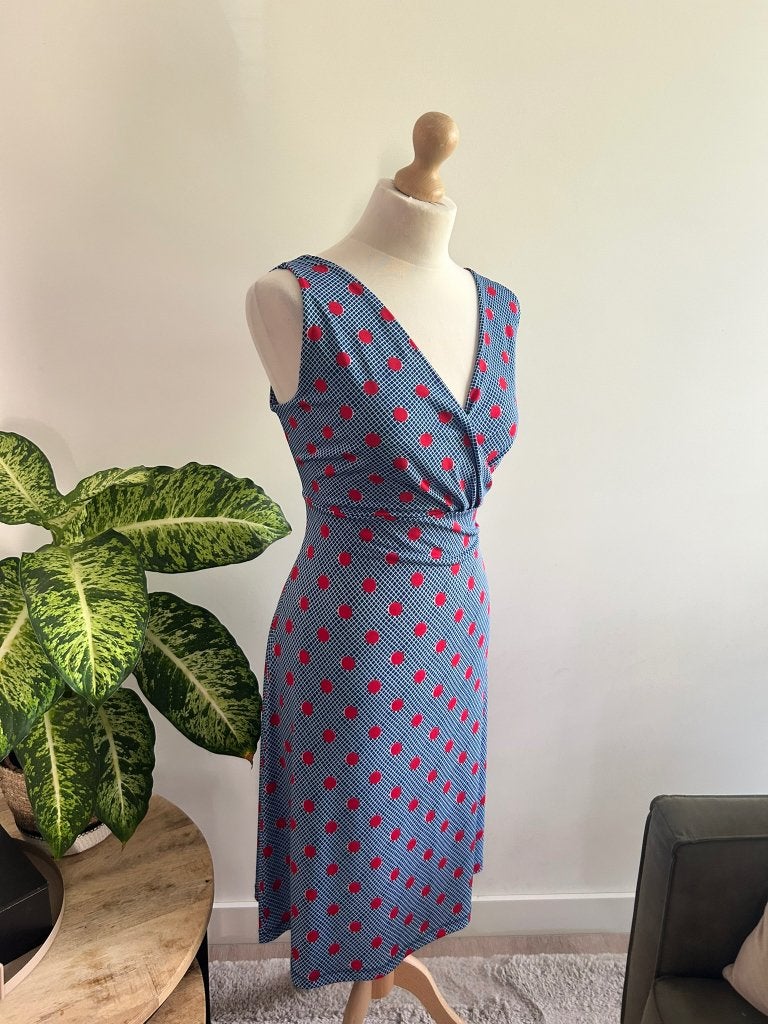 King Louie maat XL zomer stippen Ginger dress 3333, Blauw, Maat 46/48 (XL) of groter, Ophalen of Verzenden, Zo goed als nieuw