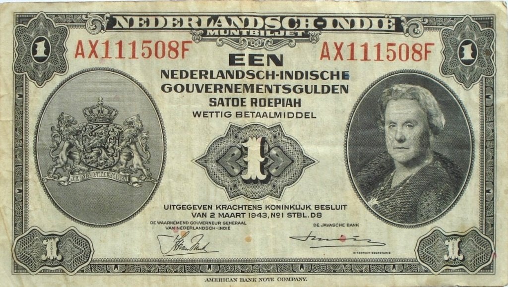 Nederlands Indië 1 gulden 1943, Ophalen of Verzenden, Zuidoost-Azië, Los biljet