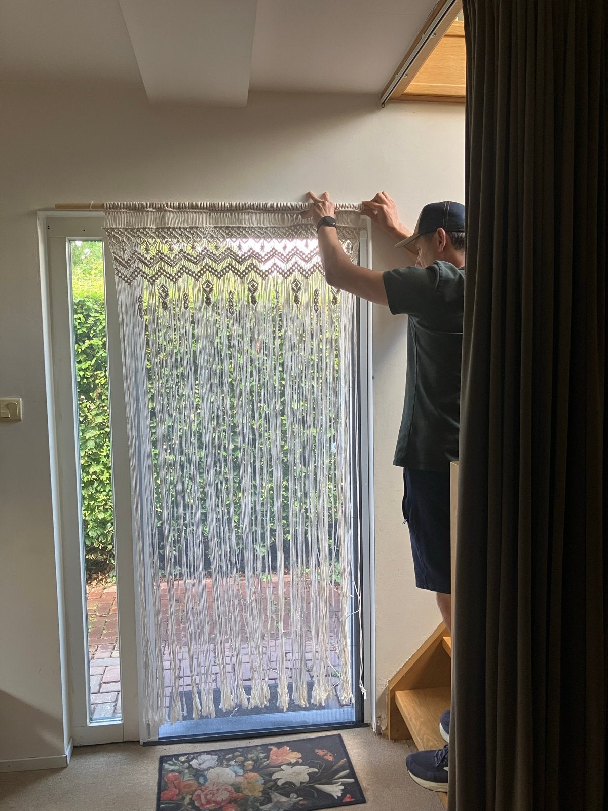 Handgemaakt Macramé Gordijn - 95cm breed, 200cm hoog, Ophalen of Verzenden, Gordijn, Crème, Katoen