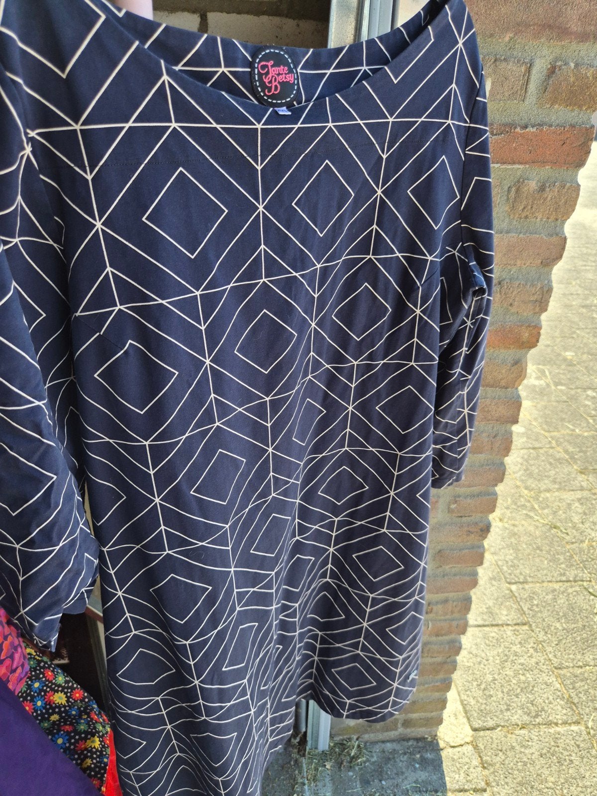 Tante Betsy jurk XXL donkerblauw geometrisch patroon, Kleding | Dames, Jurken, Tante Betsy, Blauw, Maat 46/48 (XL) of groter, Ophalen of Verzenden