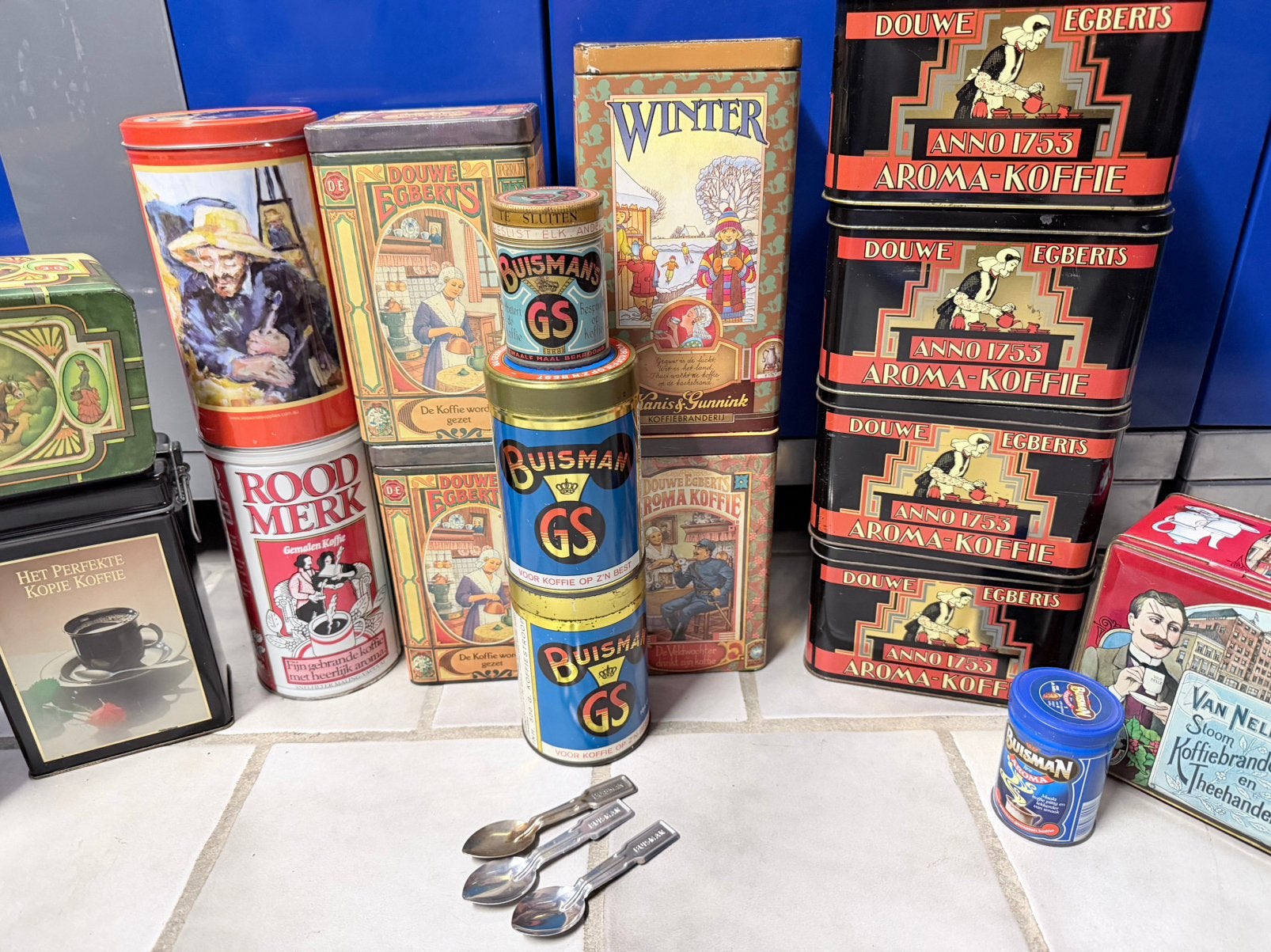 Oude blikken (partij) Douwe Egberts / Pickwick / Buisman, Ophalen of Verzenden, Gebruikt, Overige, Douwe Egberts