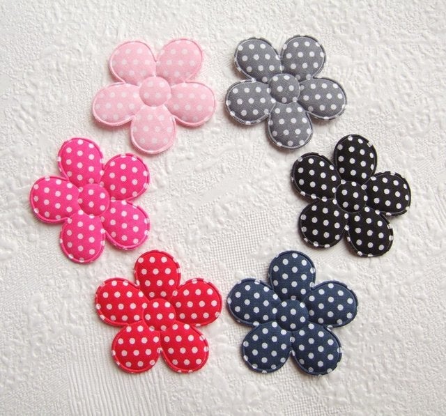 OPRUIMING ~ Grote katoenen bloem met stippen ~ 4,5 cm, Roze, -, -, Textiel