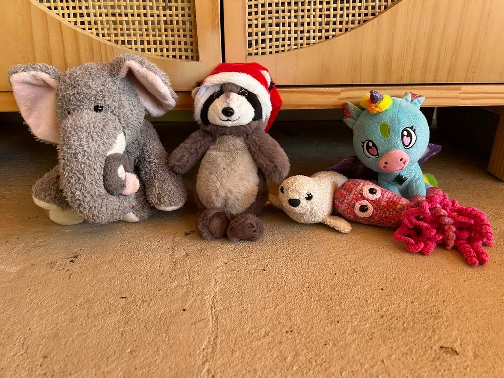 Leuke knuffelcollectie mix van 5 verschillende dieren, Gebruikt, Grijs, Ophalen of Verzenden, Middelgroot (20 tot 80 cm)