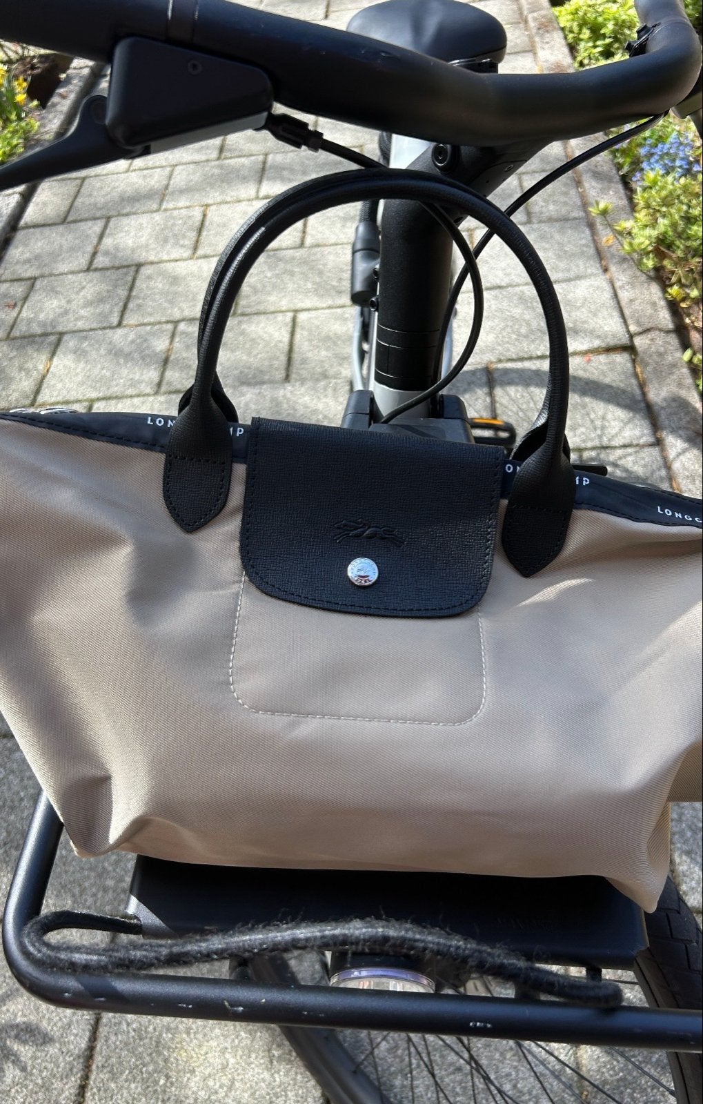 Longchamp Le Pliage schoudertasje beige/zwart, Sieraden, Tassen en Uiterlijk, Ophalen of Verzenden, Gebruikt, Beige, Schoudertasje