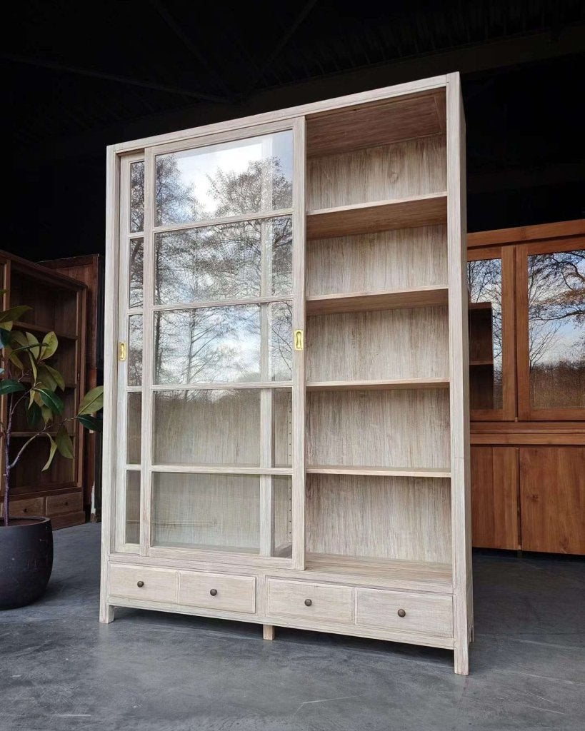Demontabel! servieskast | Vitrinekast teak whitewash #2544, Huis en Inrichting, Kasten | Buffetkasten, Van Broertjes - Weesp, Met deur(en)