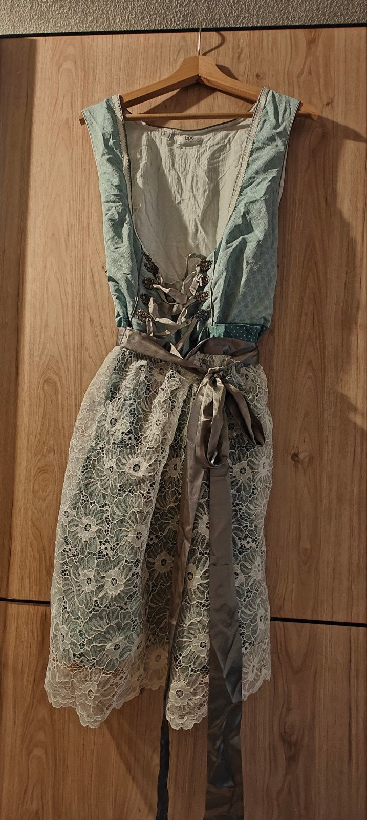 Dirndl jurk met kanten overlay en strikdetails, Blauw, Maat 46/48 (XL) of groter, Ophalen of Verzenden, Knielengte