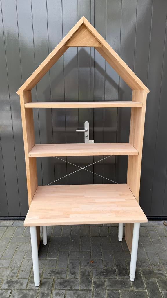 Zelfgemaakte Boekenkast met Bureau in Huisvorm, Ophalen, Met plank(en), Gebruikt, 200 cm of meer