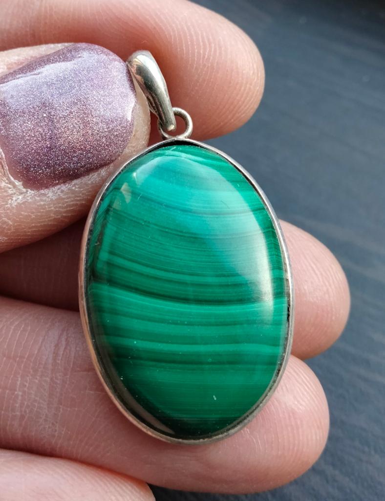 Malachiet kettinghanger, Ophalen of Verzenden, Nieuw, Groen, Zilver