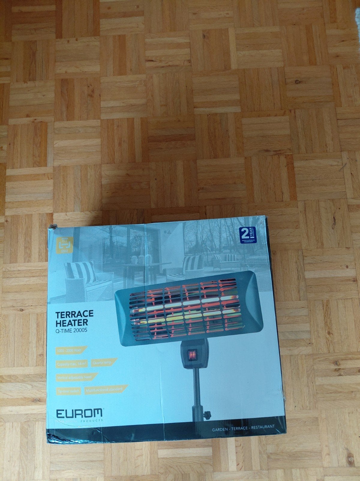 Eurom Q-Time 2000S Terrasverwarmer - Nieuw in doos, Ophalen, Nieuw, Elektrisch, Vloer