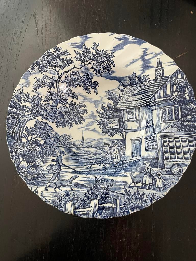 Vintage Myott 'The Hunter' bord - Blauw en wit decor, Antiek en Kunst, Antiek | Servies los, Ophalen of Verzenden