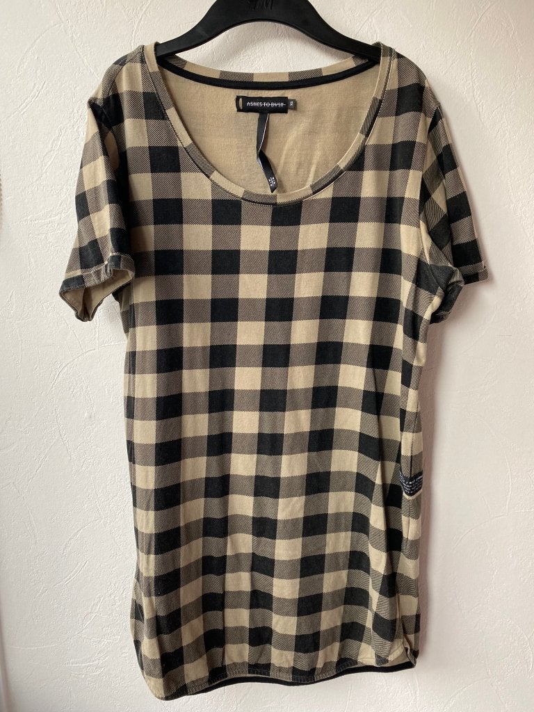 Beige zwart geblokt oversized T-shirt Ashes to Dust maat XS, Kleding | Heren, T-shirts, Zwart, Ophalen of Verzenden, Maat 46 (S) of kleiner