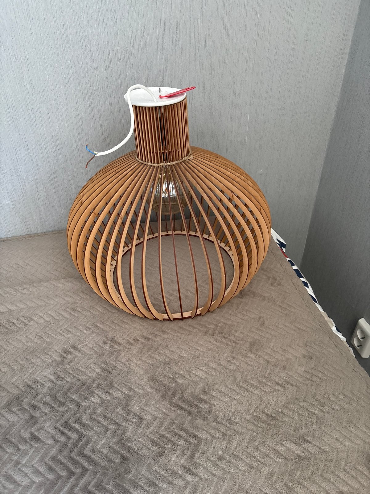 Houten hanglamp - Modern design, Ophalen, Gebruikt, Hout, E27 (groot)