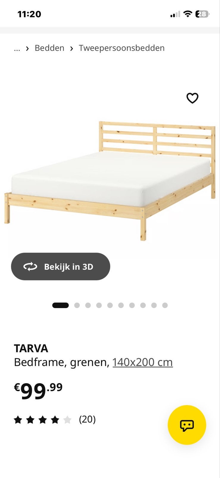 IKEA TARVA Bedframe 140x200 cm met lattenbodem, Ophalen, Tweepersoons, 140 cm, Zo goed als nieuw