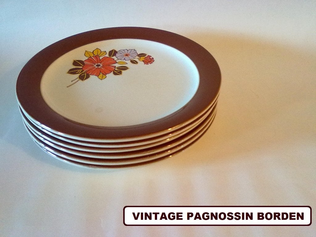 6 x Pagnossin Treviso retro vintage servies bord borden, Ophalen, Gebruikt, Overige merken, Keramiek