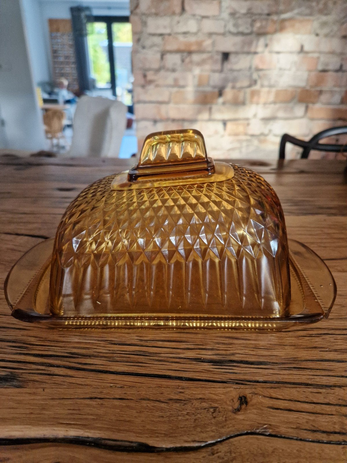Vintage Glazen Botervloot Amberkleurig, Ophalen of Verzenden