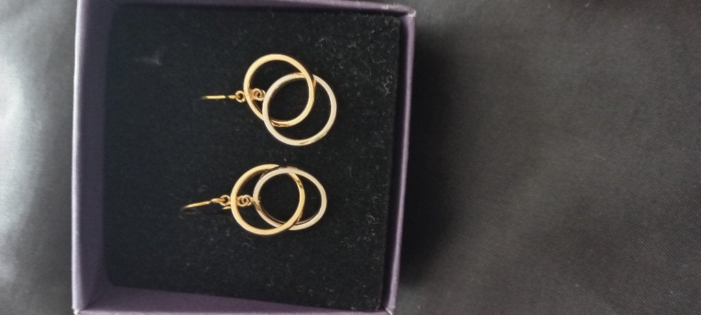 14K Bicolor Gouden Oorhangers Lucardi 30 mm nu Euro 109,00, Ophalen, Zo goed als nieuw, Goud, Goud