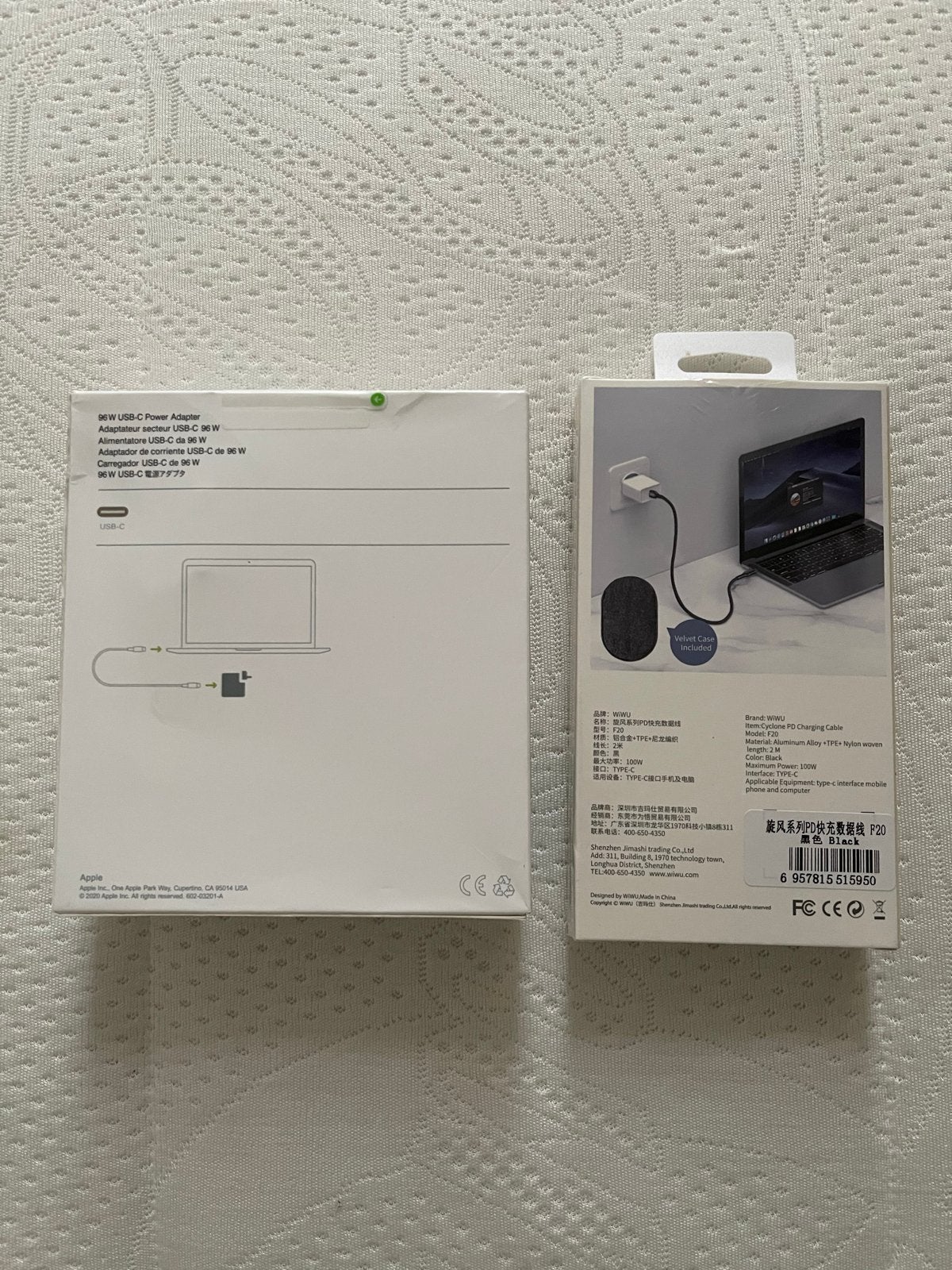 Apple 96W USB-C Power Adapter + WiWU 100W PD Oplaadkabel, Computers en Software, Laptop-opladers, Ophalen of Verzenden, Nieuw