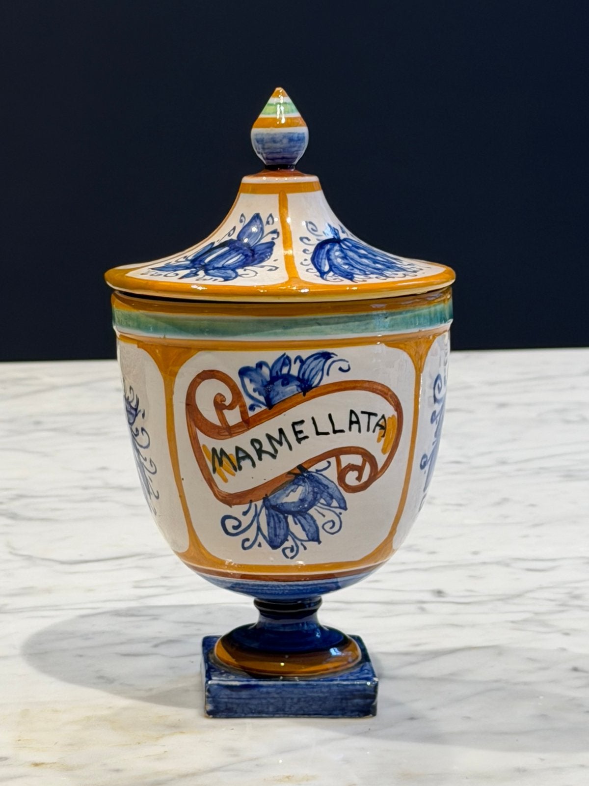 Italiaanse majolica pot "Marmellata" met deksel, Ophalen